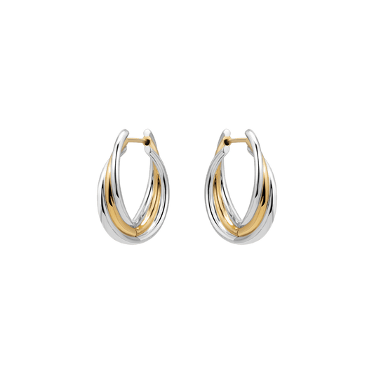18K Gold Two Tone Stylish Polished Drape Hoop Earrings