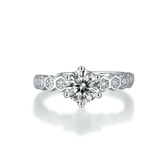 Pure Silver Moissanite Ring - 1CT with Sparkling Diamond Accents