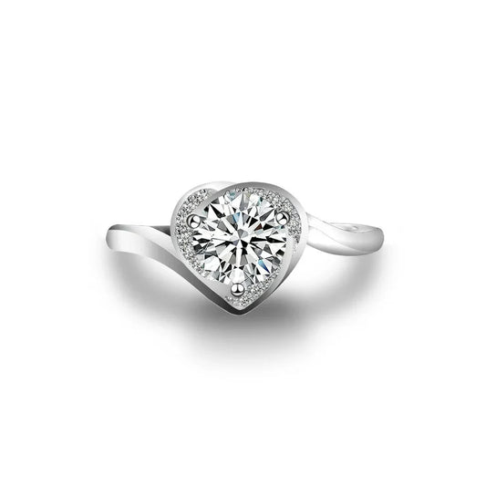 Heart’s Radiance Ring - 1CT Moissanite with Heart-Shaped Accents