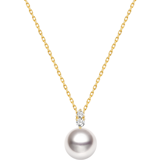 Twin Diamond Pendant Featuring Ocean-Lustre Pearl in 18K Gold