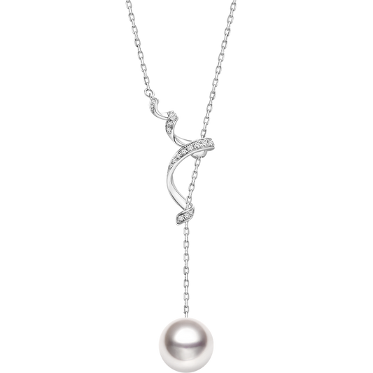 Golden Y-Line Pendant with Sea-Origin Pearl and Diamond Detailing