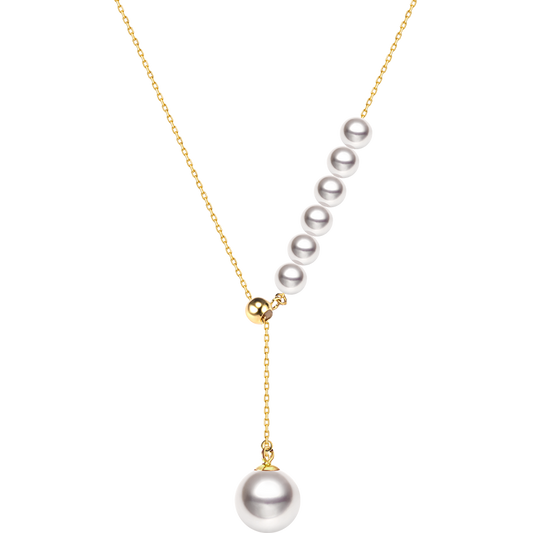 Fine Gold Necklace Featuring Asymmetrical Arrangement of Ocean Pearls