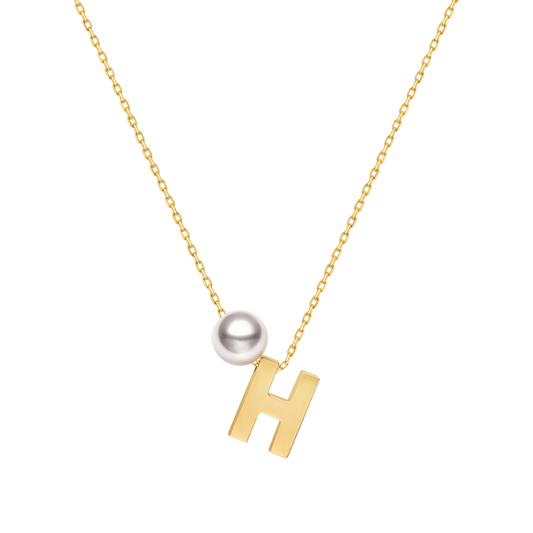 Bespoke Letter Charm Necklace – Handpicked Ocean-Lustre Pearl & 18K Gold