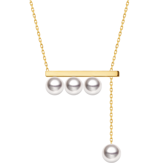 Minimalist Bar Necklace, 18K Yellow Gold & Ocean-Lustre Pearl Accent