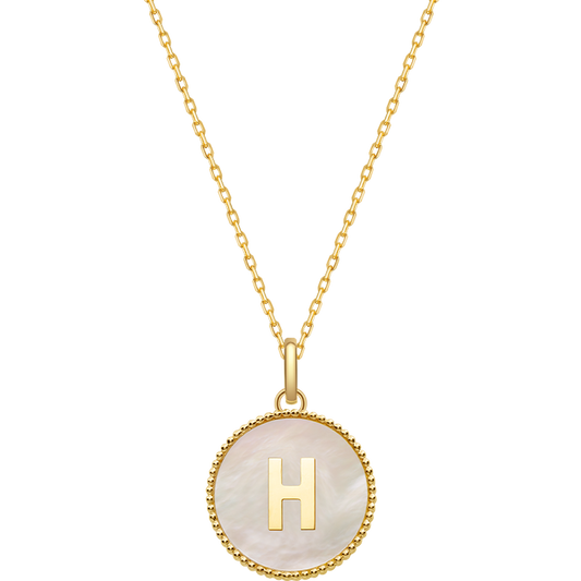 Custom Letter Charm Necklace Featuring Mother-of-Pearl Accent