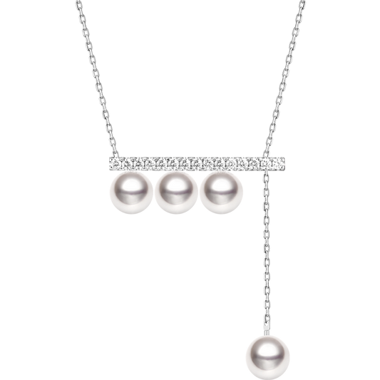 Horizontal Bar Pendant in 18K White Gold featuring Pearl and Diamonds