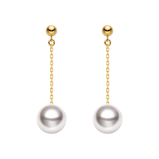 Long-Line Stud Earrings in 18K Gold with Ocean-Lustre Pearl