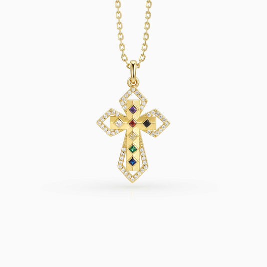 Radiant Seven Gifts Prism Cross Pendant Necklace