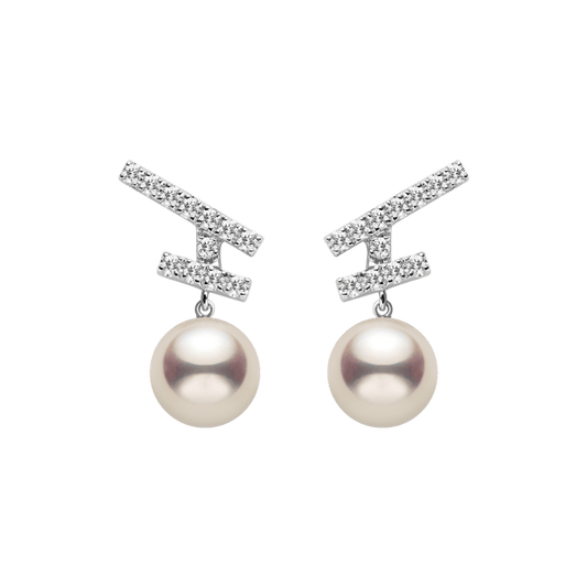 Akoya Pearl 18K Gold Diamonds Sparkle Flying Earrings