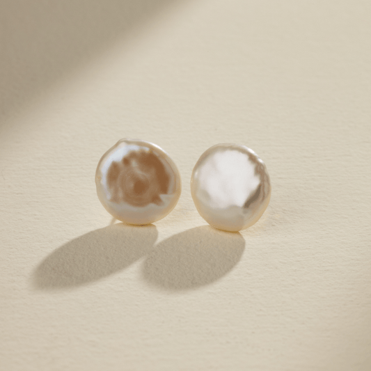 Classic 925 Silver Pearl Studs – Button Shape, 12-15mm