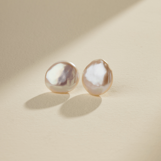 14-16mm Freshwater Pearl 925 Sterling Silver Flower Base Studs Earrings