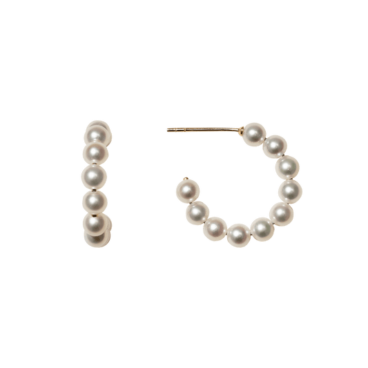 14K Gold Hoop Earrings with Cascading Freshwater Pearls – Sculpted Flow Design