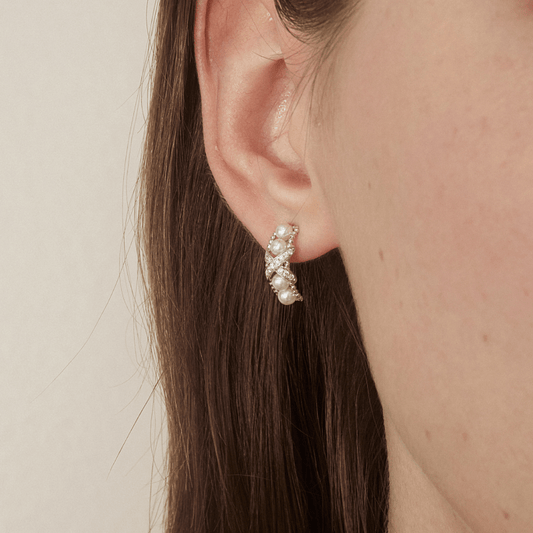 Freshwater Pearls 14K Gold Lab-Grown Diamonds Quartet X-Pearl Earrings