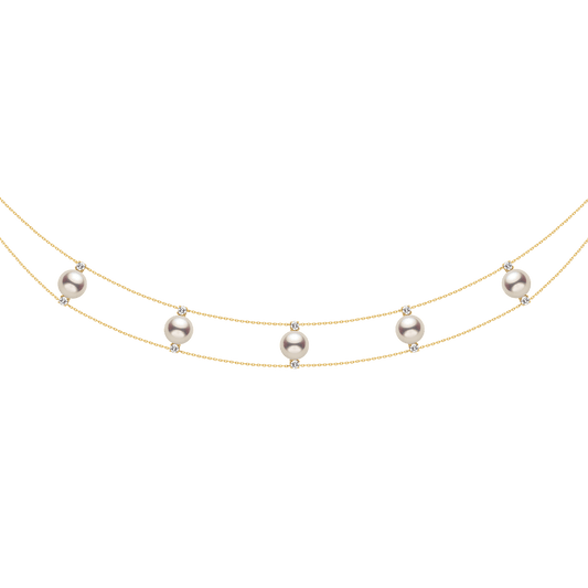 Freshwater Pearls 14K Gold Lab-Grown Diamonds Slight Lace Necklace