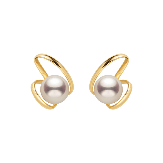 Freshwater Pearls 14K Gold Ribbon H Studs Earrings