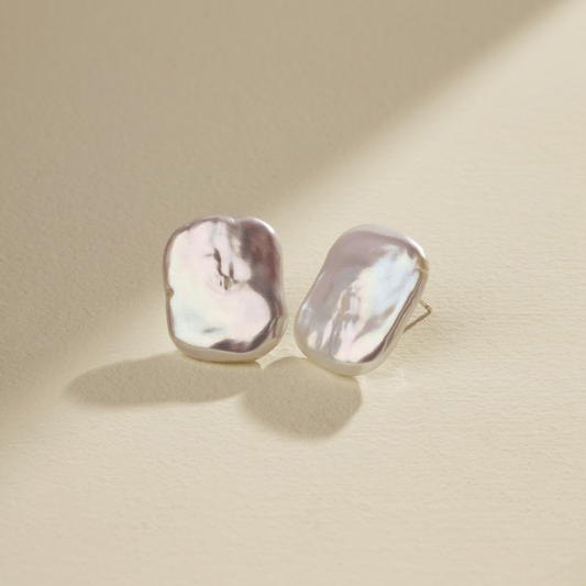 Minimalist 925 Silver Square Earrings Featuring Large Freshwater Pearls