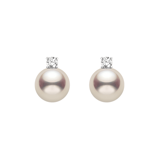 Premier Akoya Pearl 18K Gold 4-Prong Diamond Stud Earrings