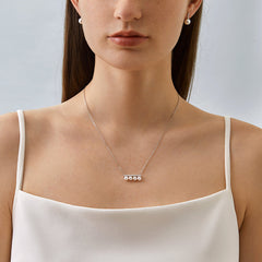 Horizontal Bar Pendant in 18K White Gold featuring Pearl and Diamonds