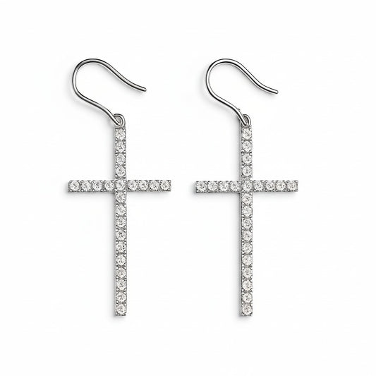 Sterling Silver Moissanite Radiance Cross Drop Earrings
