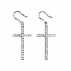 Sterling Silver Moissanite Radiance Cross Drop Earrings
