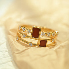 Romantic Four Seasons Red Agate & Crystal Gold Ring