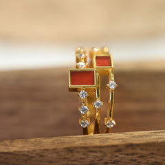 Romantic Four Seasons Red Agate & Crystal Gold Ring