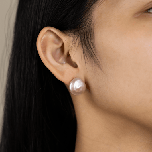 14-16mm Freshwater Pearl 925 Sterling Silver Flower Base Studs Earrings