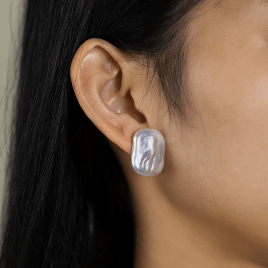 Minimalist 925 Silver Square Earrings Featuring Large Freshwater Pearls