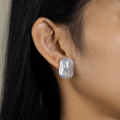 Minimalist 925 Silver Square Earrings Featuring Large Freshwater Pearls
