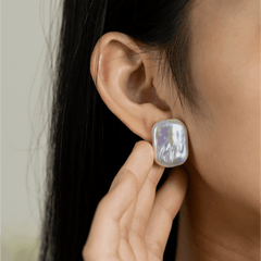 Minimalist 925 Silver Square Earrings Featuring Large Freshwater Pearls