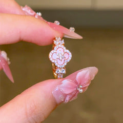 Clover Blossom Adjustable Ring with Sparkling CZ – 18K Rose Gold Vermeil
