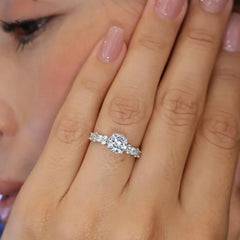 Round Cut Solitaire Pavé Ring in 925 Sterling Silver – CZ or IGI Certified Lab Diamond