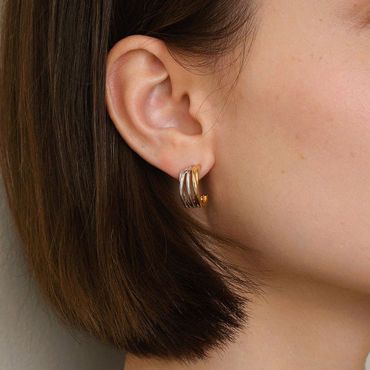 18K Gold Two Tone Half Wrap Earrings