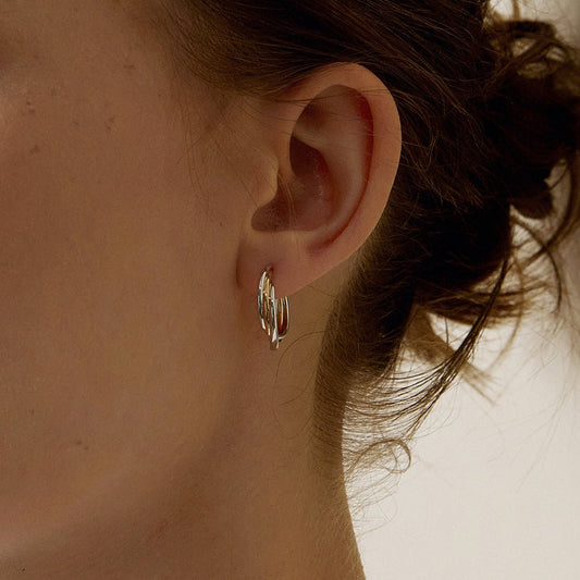 18K Gold Two Tone Stylish Polished Drape Hoop Earrings