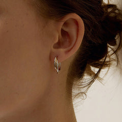 18K Gold Two Tone Stylish Polished Drape Hoop Earrings
