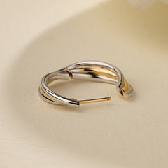 18K Gold Two Tone Stylish Polished Drape Hoop Earrings