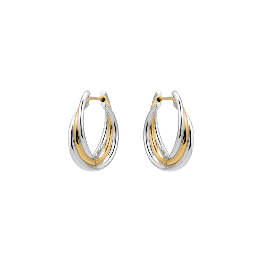18K Gold Two Tone Stylish Polished Drape Hoop Earrings