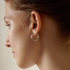 18K Gold Two Tone Stylish Polished Drape Hoop Earrings