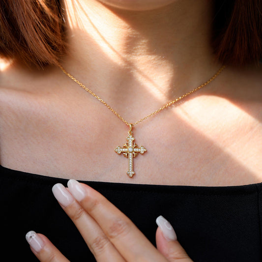 Classic Radiance Cross Pendant Necklace with Sparkling Stones