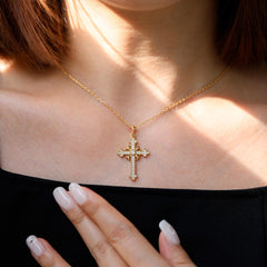 Classic Radiance Cross Pendant Necklace with Sparkling Stones