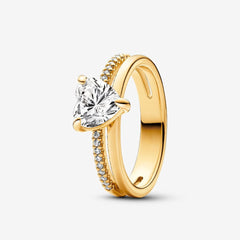 Heart-Shaped Cubic Zirconia Ring in 925 Sterling Silver – Pavé Band Design