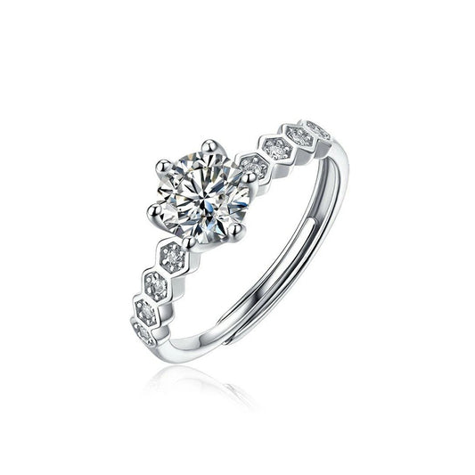 Pure Silver Moissanite Ring - 1CT with Sparkling Diamond Accents
