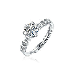 Pure Silver Moissanite Ring - 1CT with Sparkling Diamond Accents