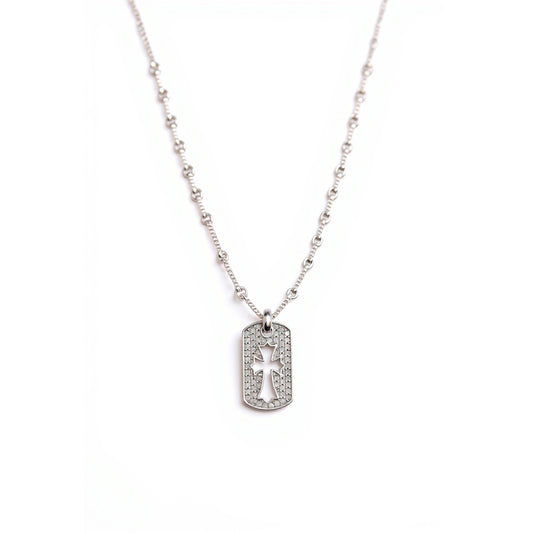 Sterling Silver Cross Pendant Necklace with Moissanite Accents
