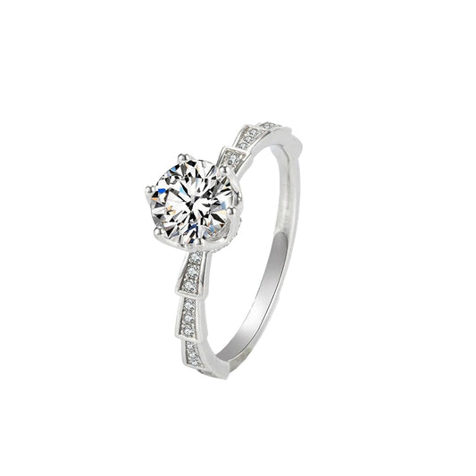 Stairway to Sparkle Ring - 1 CT Moissanite in Polished Pure Silver