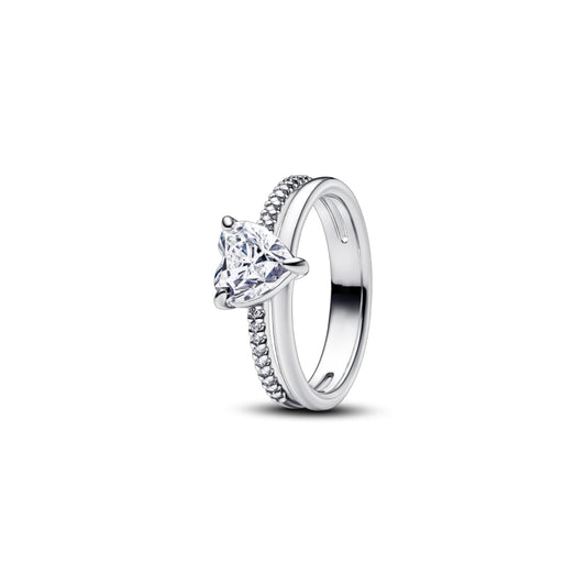 Heart-Shaped Cubic Zirconia Ring in 925 Sterling Silver – Pavé Band Design