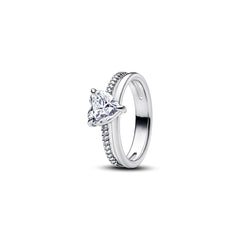Heart-Shaped Cubic Zirconia Ring in 925 Sterling Silver – Pavé Band Design