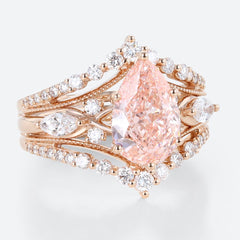 2.5 Carat Pear Cut Fancy Pink Lab-Grown Diamond Bridal Ring Set in Rose Gold – VS+ Clarity, 6-Prong Design