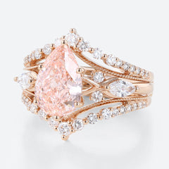 2.5 Carat Pear Cut Fancy Pink Lab-Grown Diamond Bridal Ring Set in Rose Gold – VS+ Clarity, 6-Prong Design