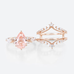 2.5 Carat Pear Cut Fancy Pink Lab-Grown Diamond Bridal Ring Set in Rose Gold – VS+ Clarity, 6-Prong Design